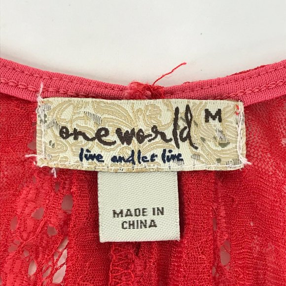 One World V-Neck Asymmetrical Dress Women's Medium Red Pink Lace Lined Stretch - Picture 2 of 12